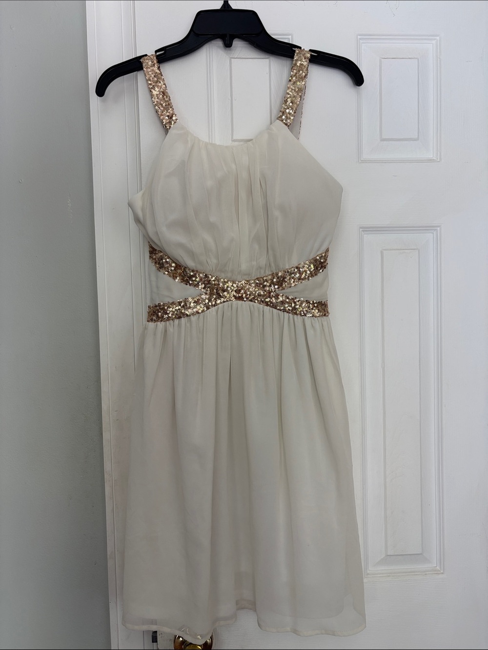 Ivory Chiffon Dress with Rose Gold Sequin Accents
